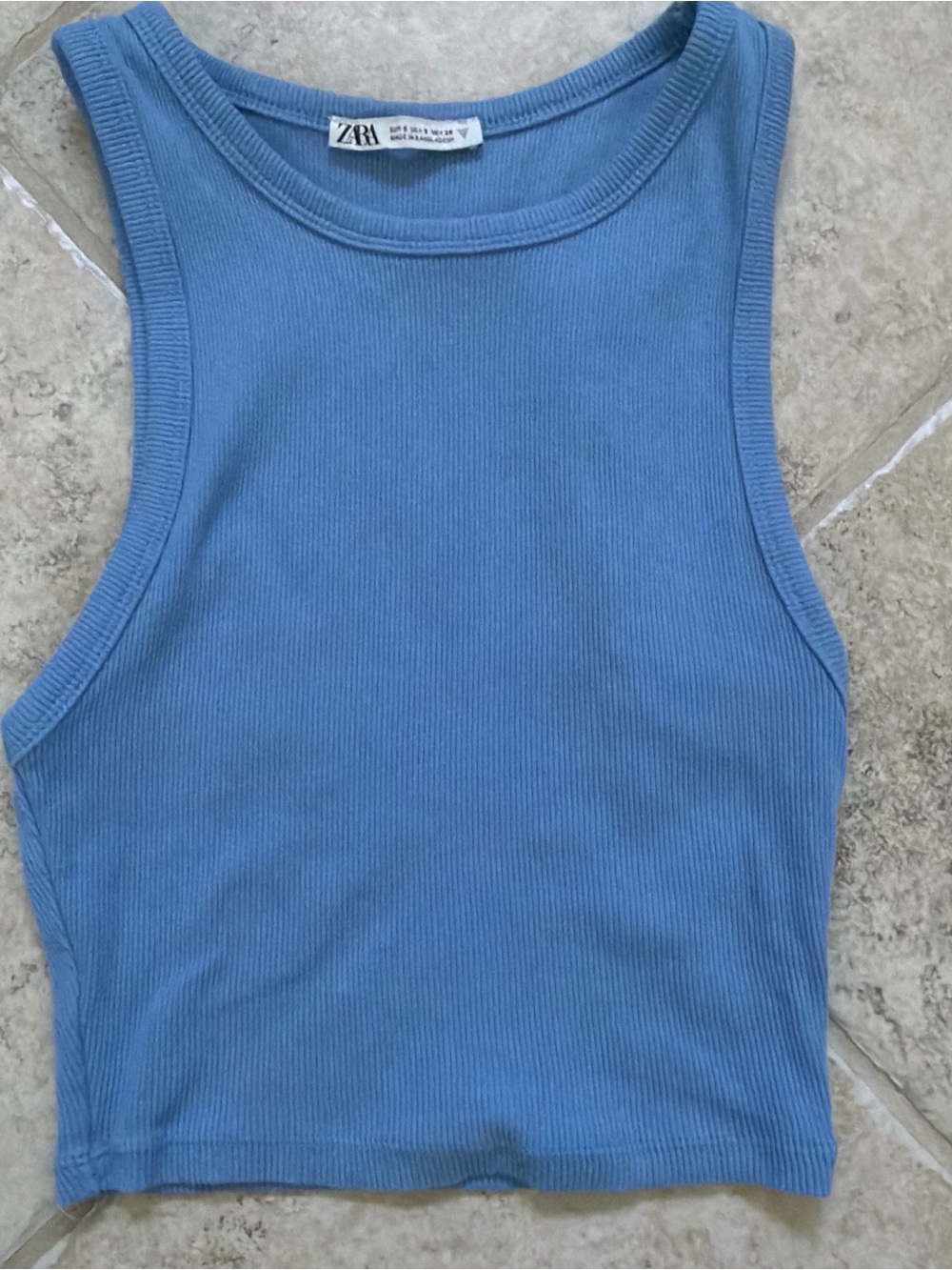 Zara Blue Ribbed Crop Tank Top - Picture 2 of 3